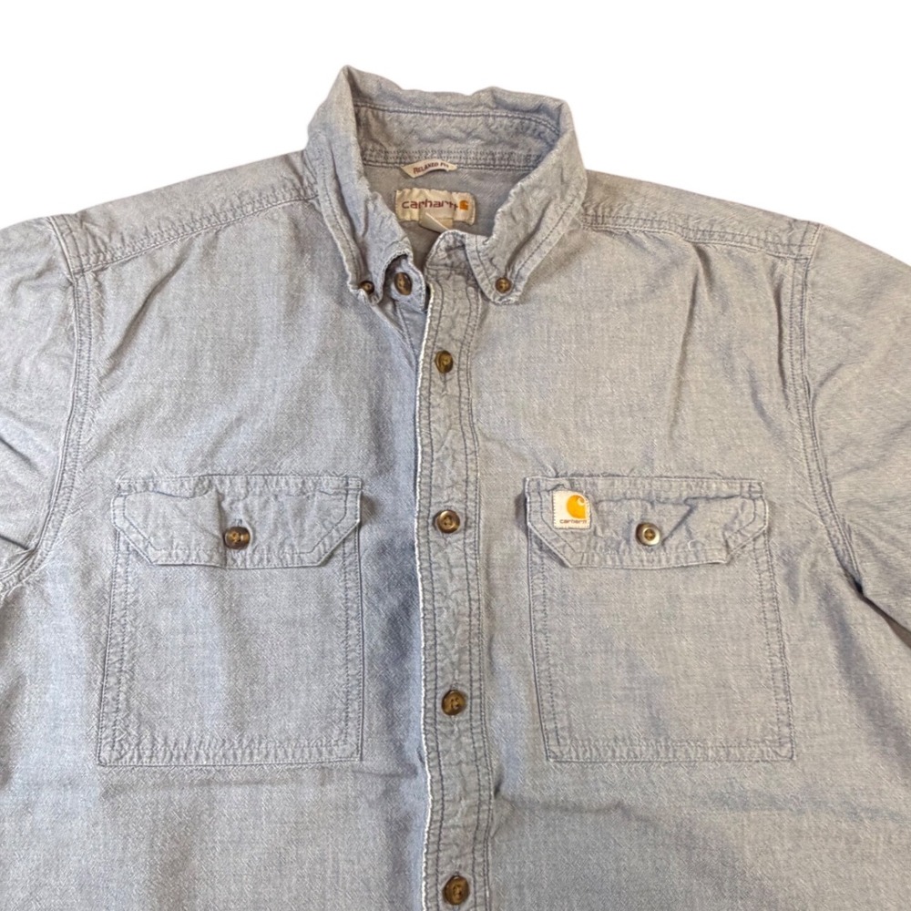 Carhartt Mens Relaxed Fit Short Sleeve Button Down Chambray Shirt Blue L K1
